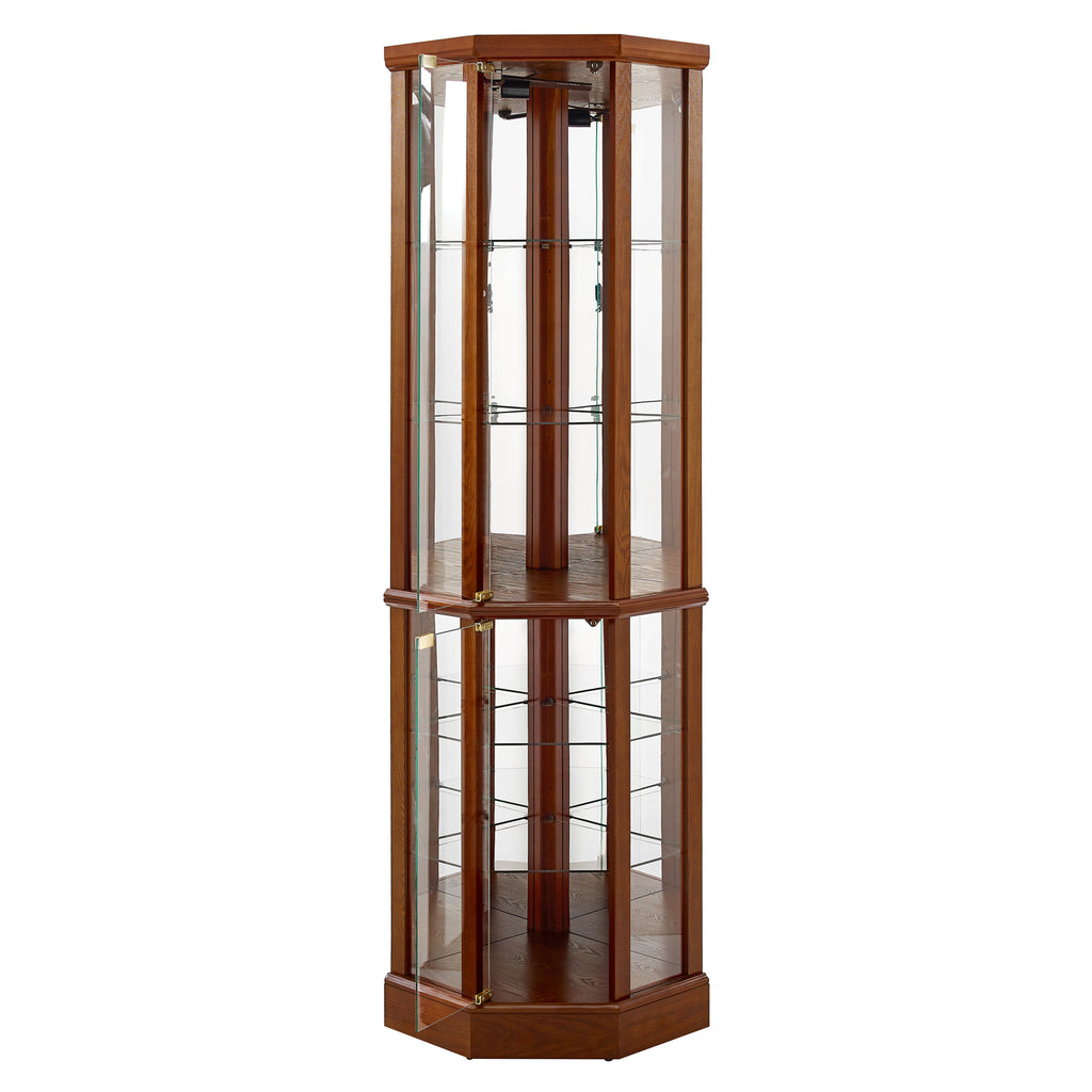 6 Shelf Lighted Corner Curio Cabinet with Adjustable Tempered Glass Shelves