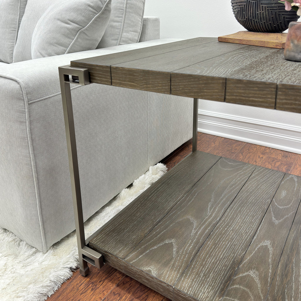 Corbeta 3-Piece Metal Frame Wood Living Room Coffee Table and 2 End Tables Set