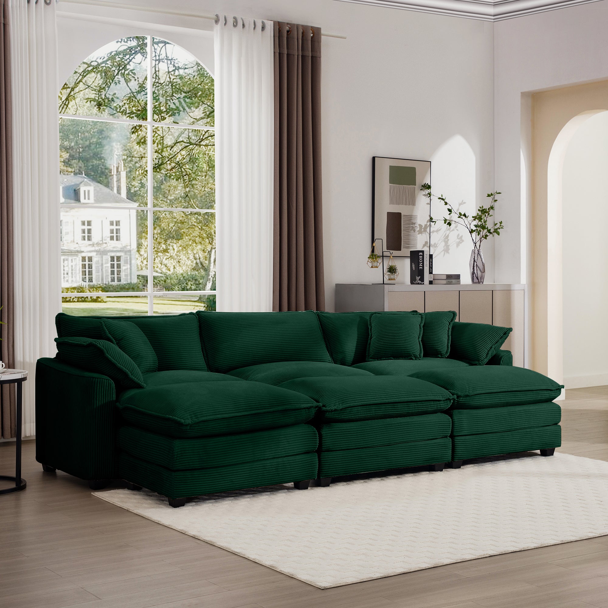 Oversized Modular Cushion Sofa with Portable Ottoman