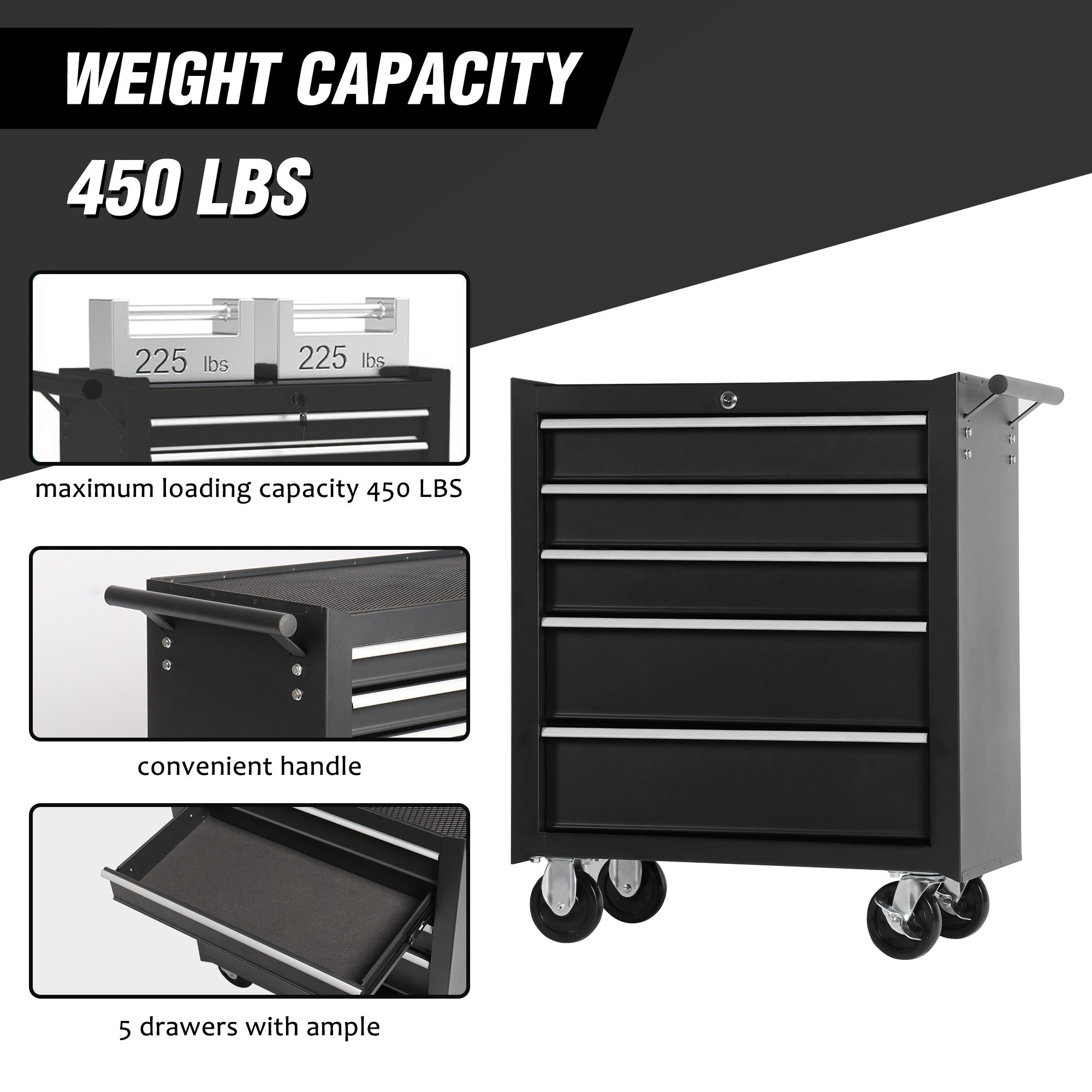 5-Drawer Rolling Tool Chest With Lock & Key