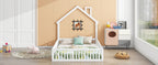 Wood Full Size House Platform Bed with Guardrail