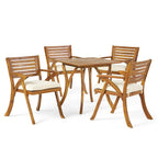 Outdoor Hermosa 5 Piece Wood Dining Set With Cushions