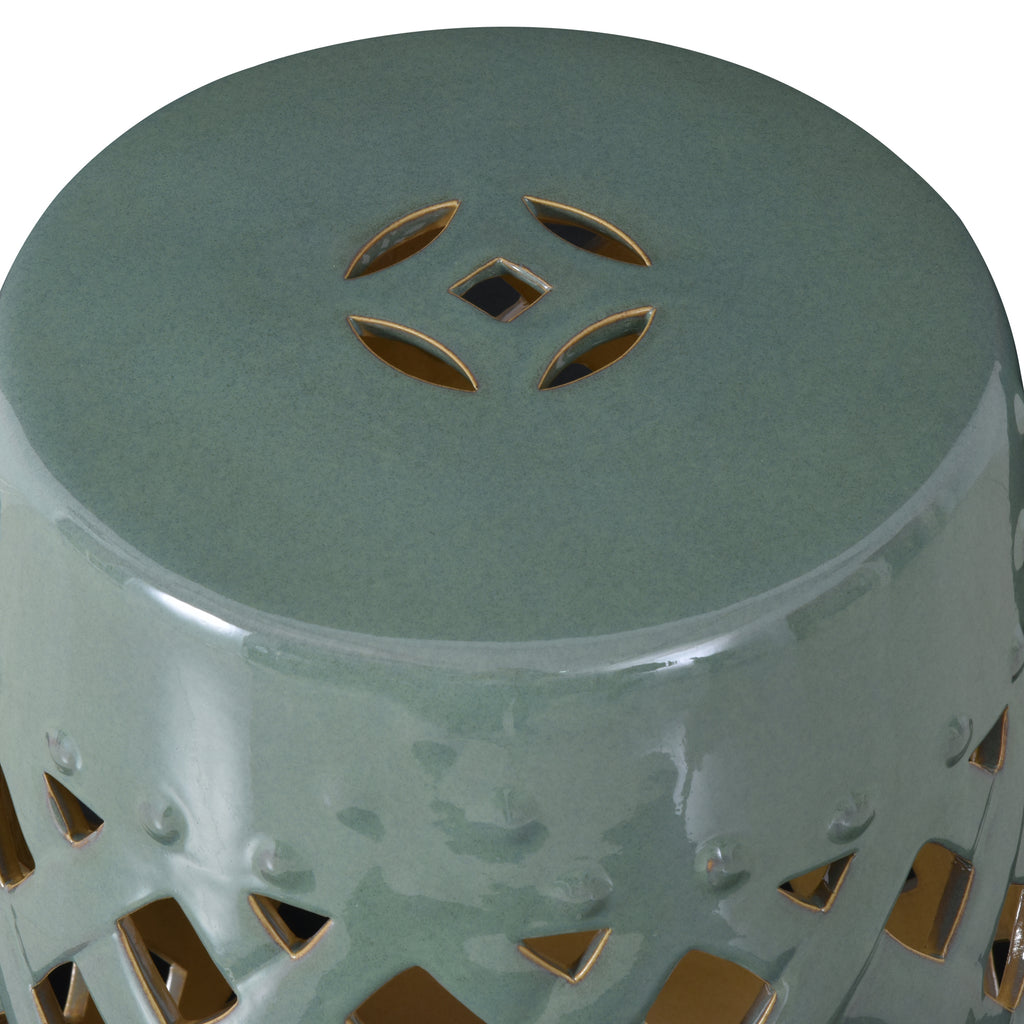 Outsunny 13" x 18" Ceramic Garden Stool with Woven Lattice Design