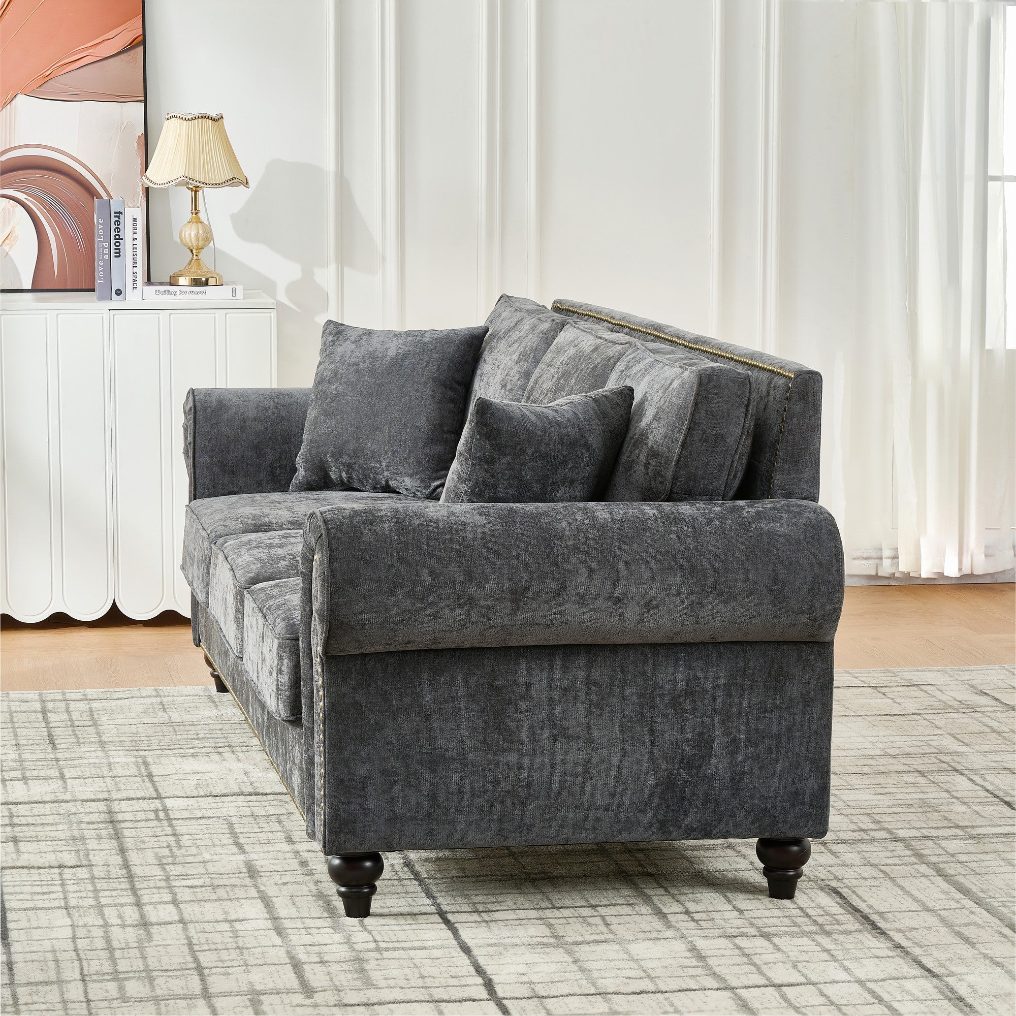 86" Modern 3-Seater Sofa with Rolled Arms