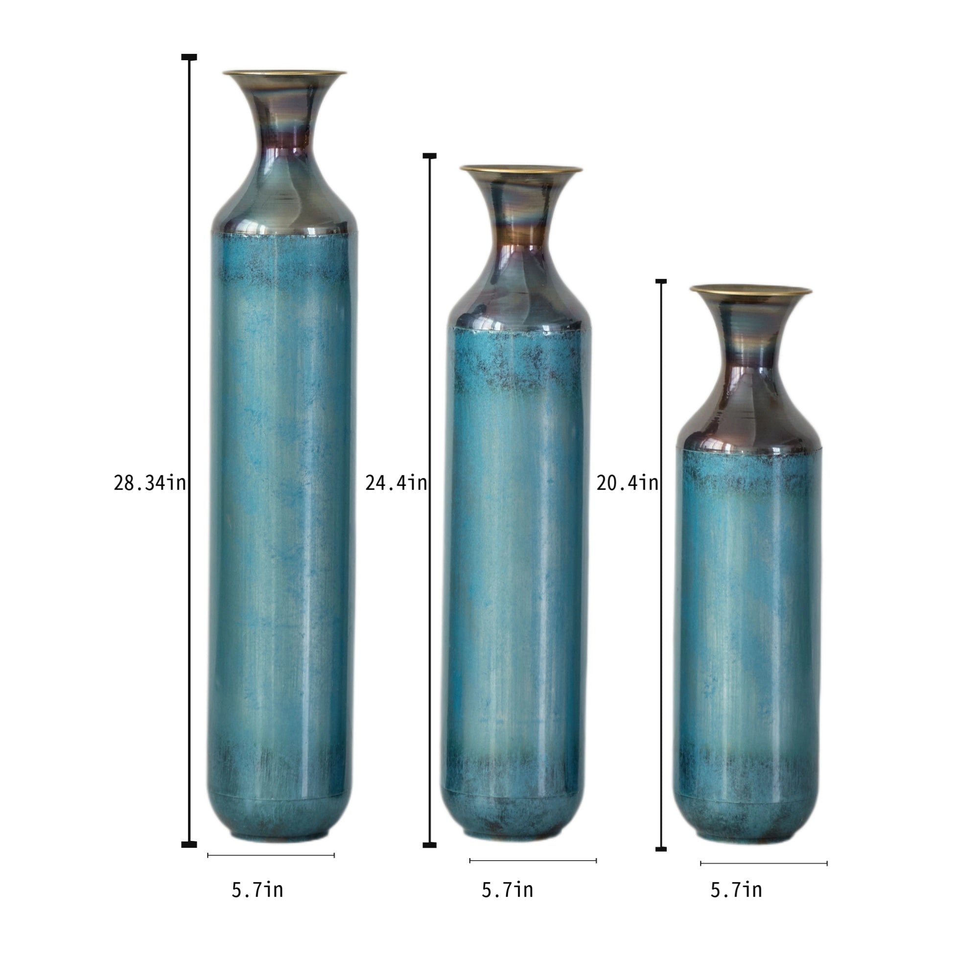 Torch-Fired Metal Vases Set of 3, Tall