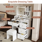 Fashion Vanity Desk with Mirror & 3-Color Dimmable LED Lights