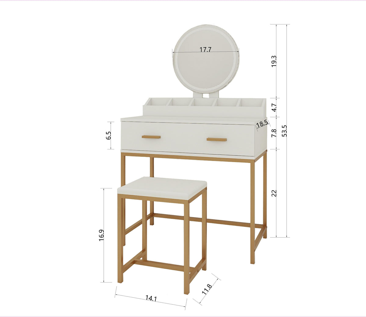 Vanity Set with Mirror and Stool, 31.5-Inch, Ancient White