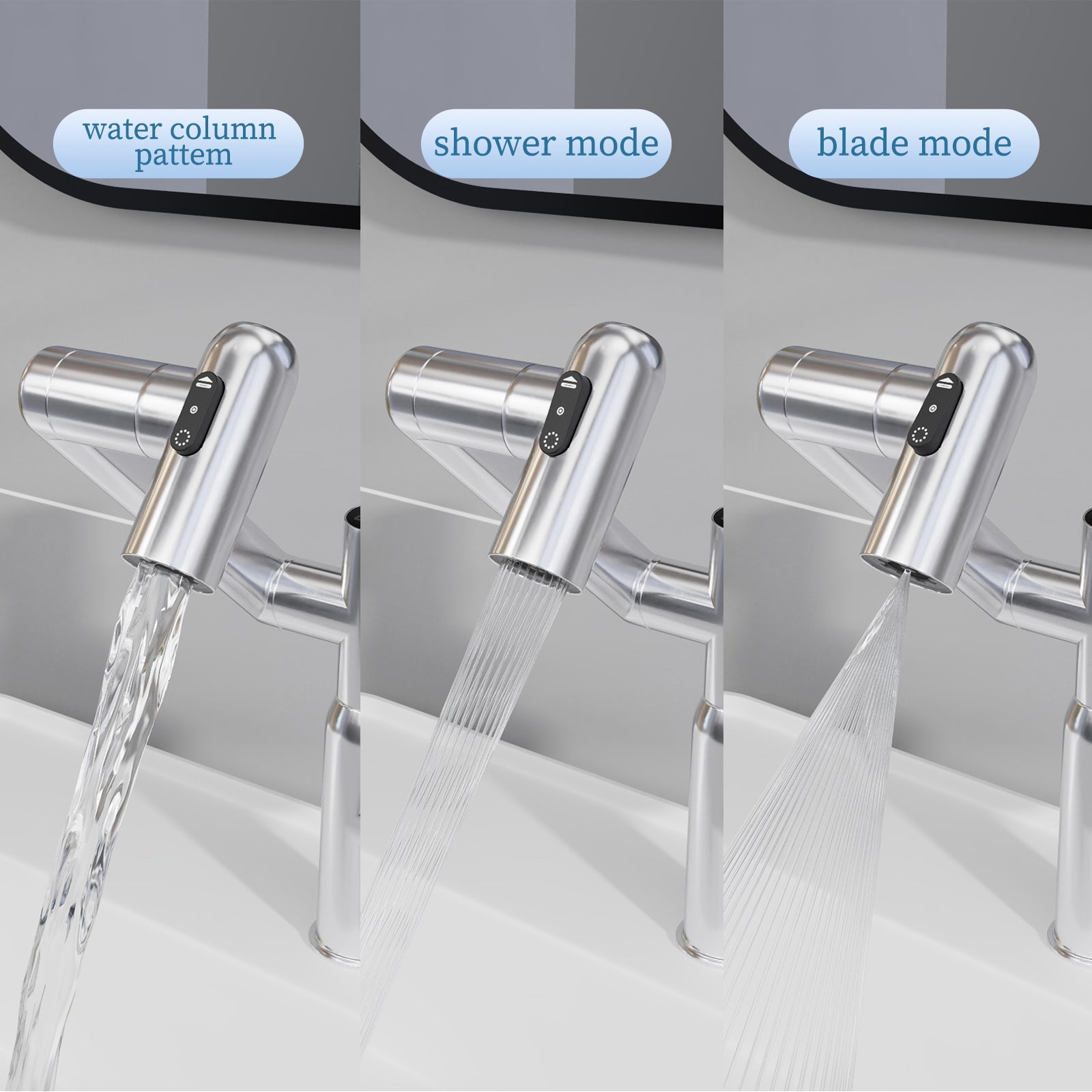 Chrome Bathroom Sink Faucet with Spray Function
