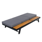 Black Iron + Teak Finish Chaise Lounge Set with Dark Grey Cushion