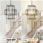 4-Light Metal Lantern Tiered Pendant Hanging Light Fixtures