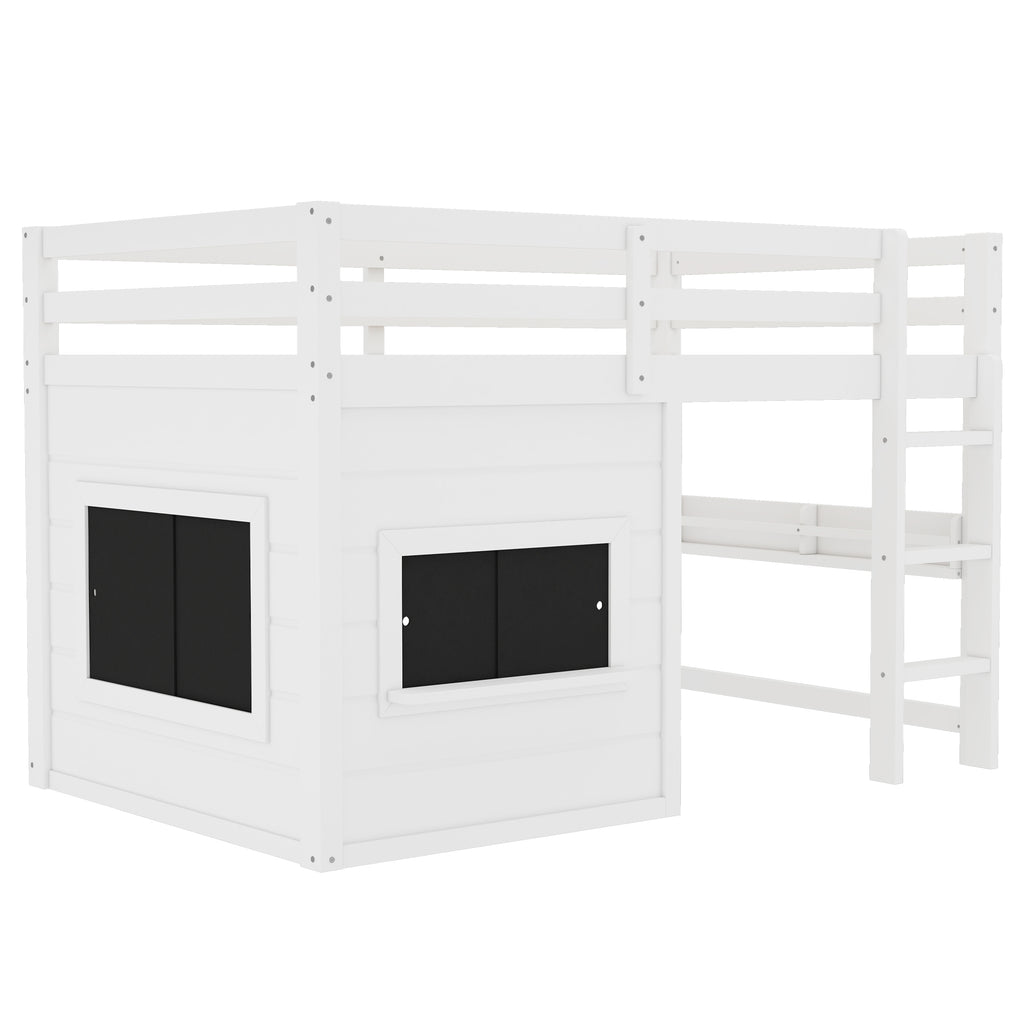 Twin Size Loft Bed With Playful Sliding Chalkboard