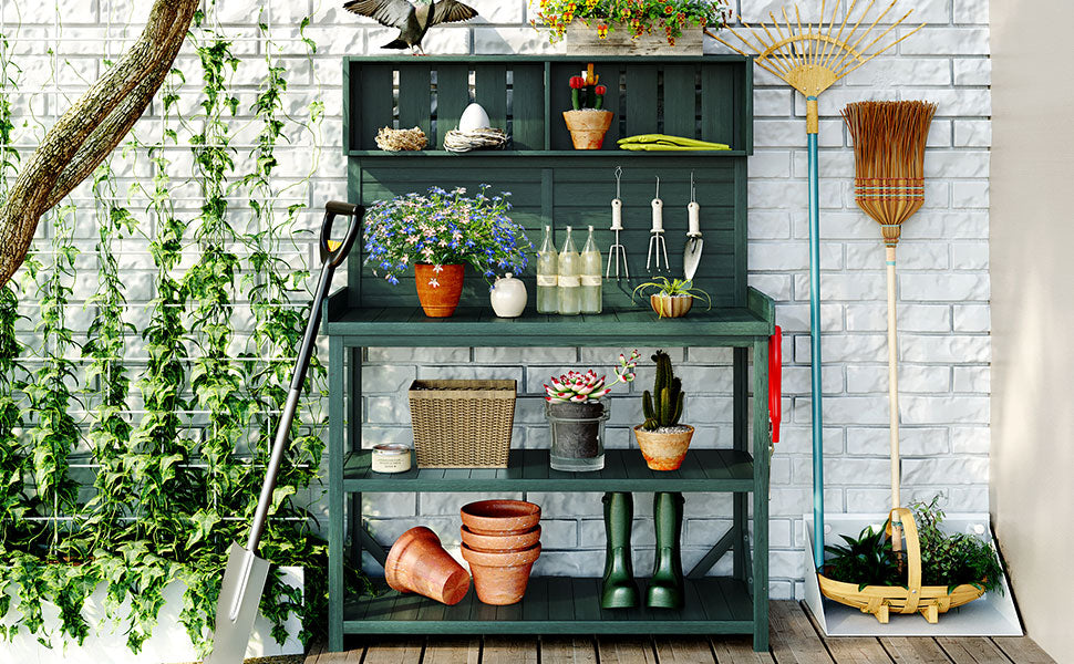 TOPMAX 65" Large Wooden Farmhouse Rustic Outdoor Potting Bench