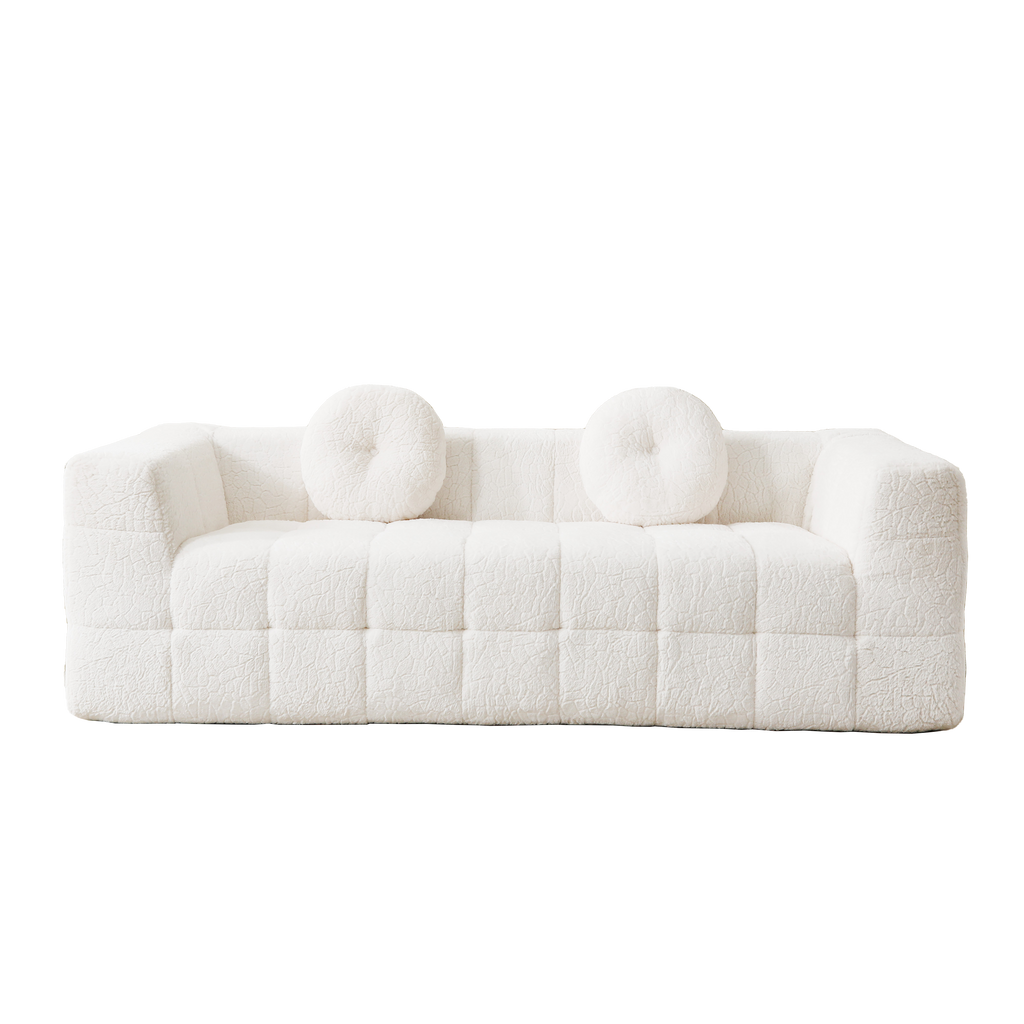 84.6-Inch Modern Boneless Couch with Two Circular Throw Pillows