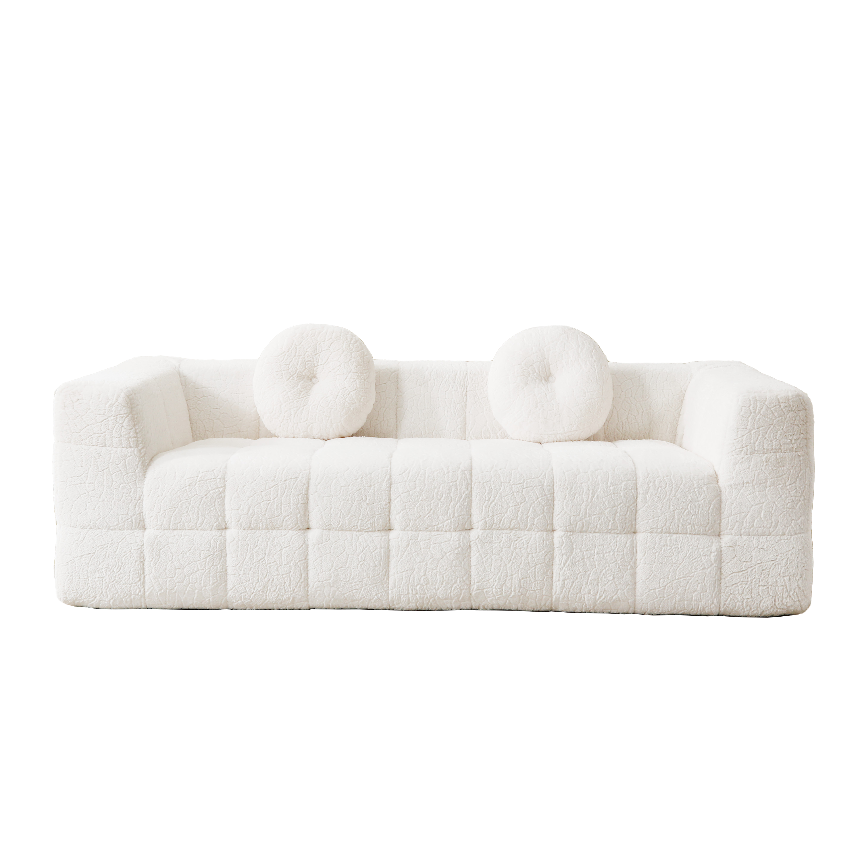 84.6-Inch Modern Boneless Couch with Two Circular Throw Pillows