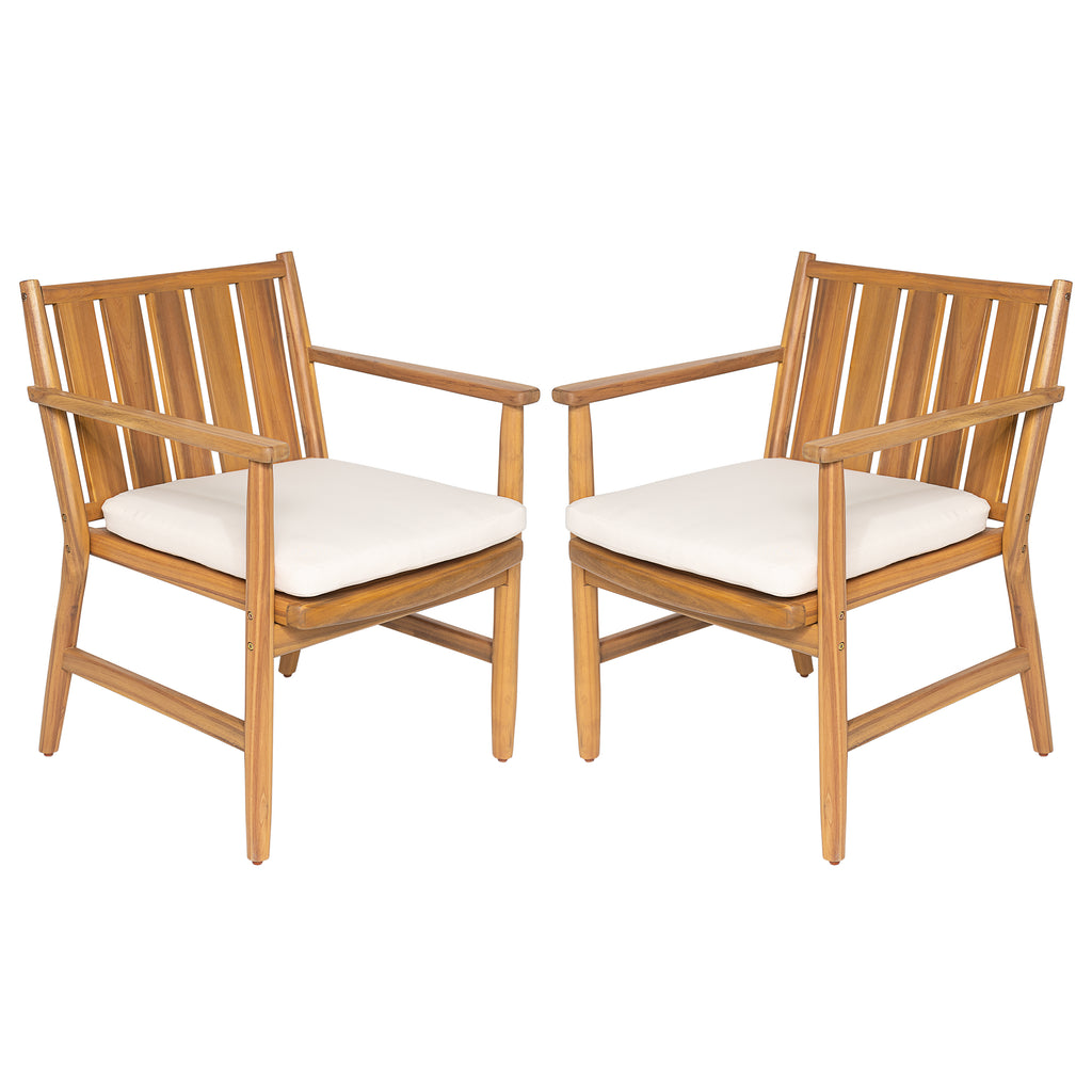 2-Piece Outdoor Acacia Wood Arm Dining Chairs with Removable Cushions