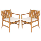2-Piece Outdoor Acacia Wood Arm Dining Chairs with Removable Cushions