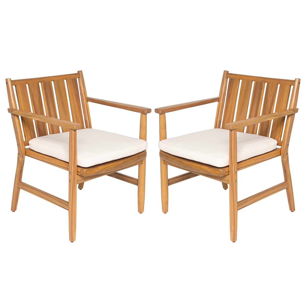 2-Piece Outdoor Acacia Wood Arm Dining Chairs with Removable Cushions