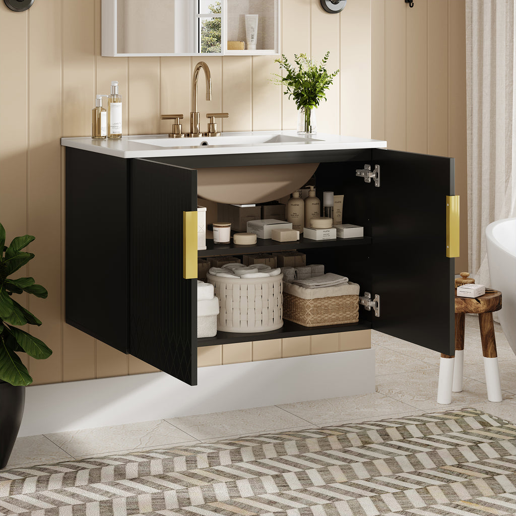 30" Vintage Bathroom Vanity with Ceramic Sink