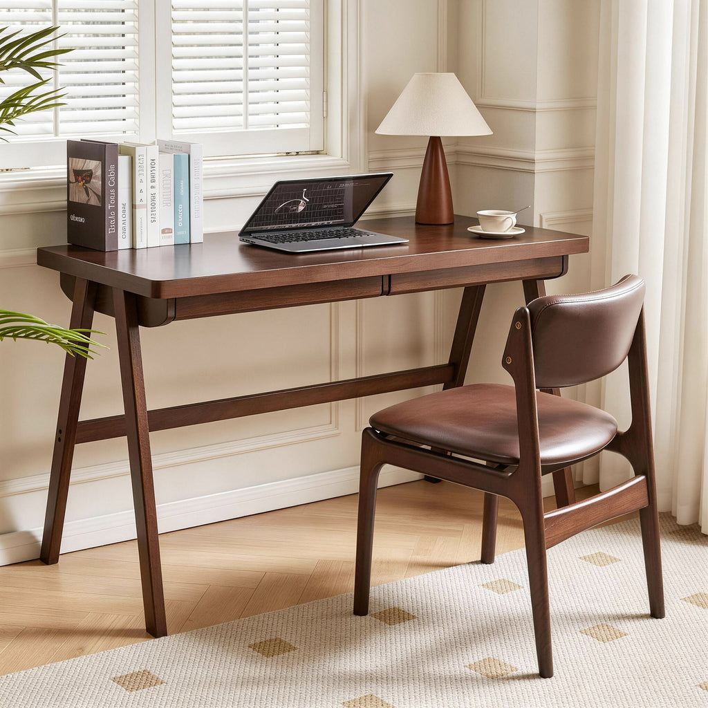100% Solid Rubber Wood Computer Desk - Retro