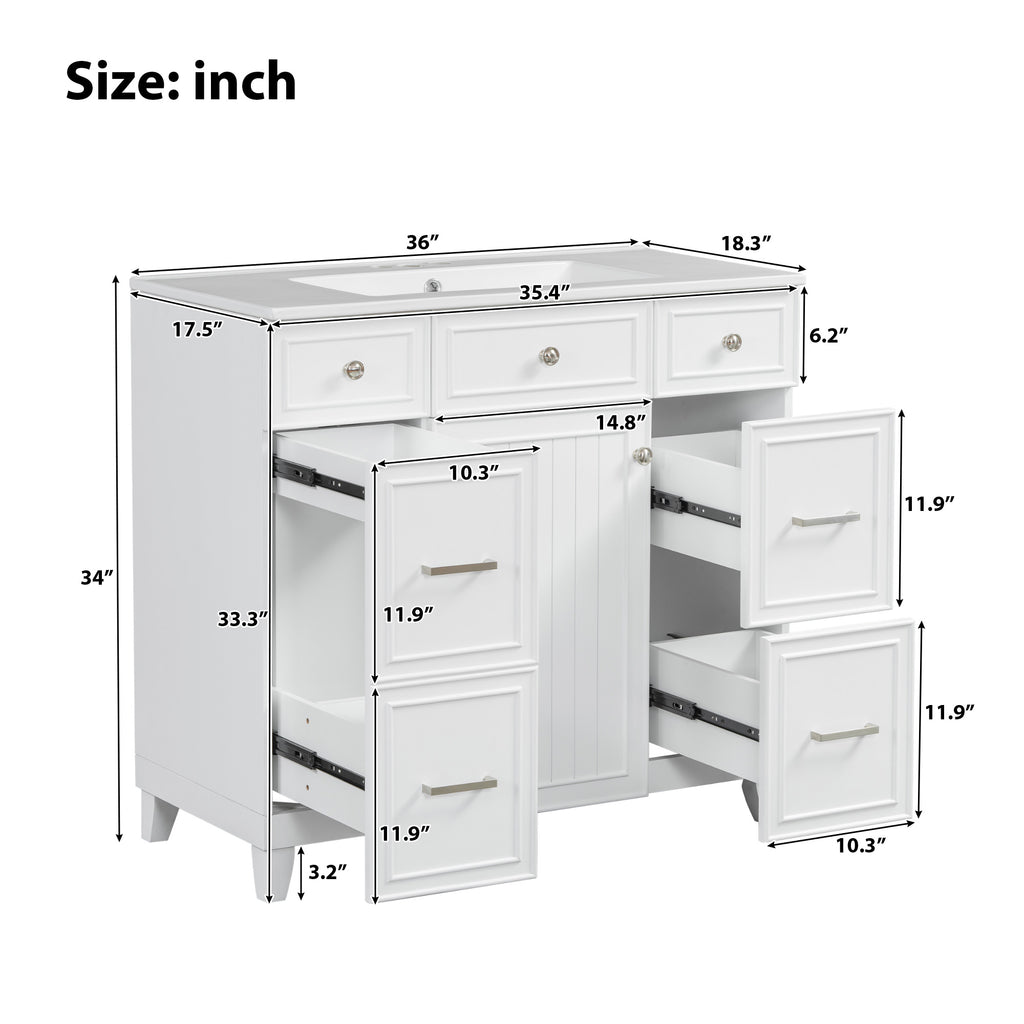 36" Bathroom Vanity with Ceramic Sink