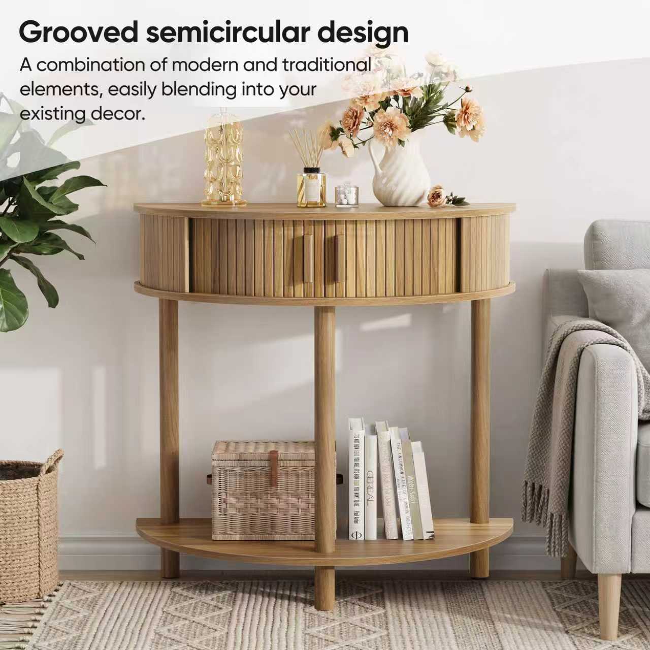 31.5-Inch Grooved Half-Moon Console Table