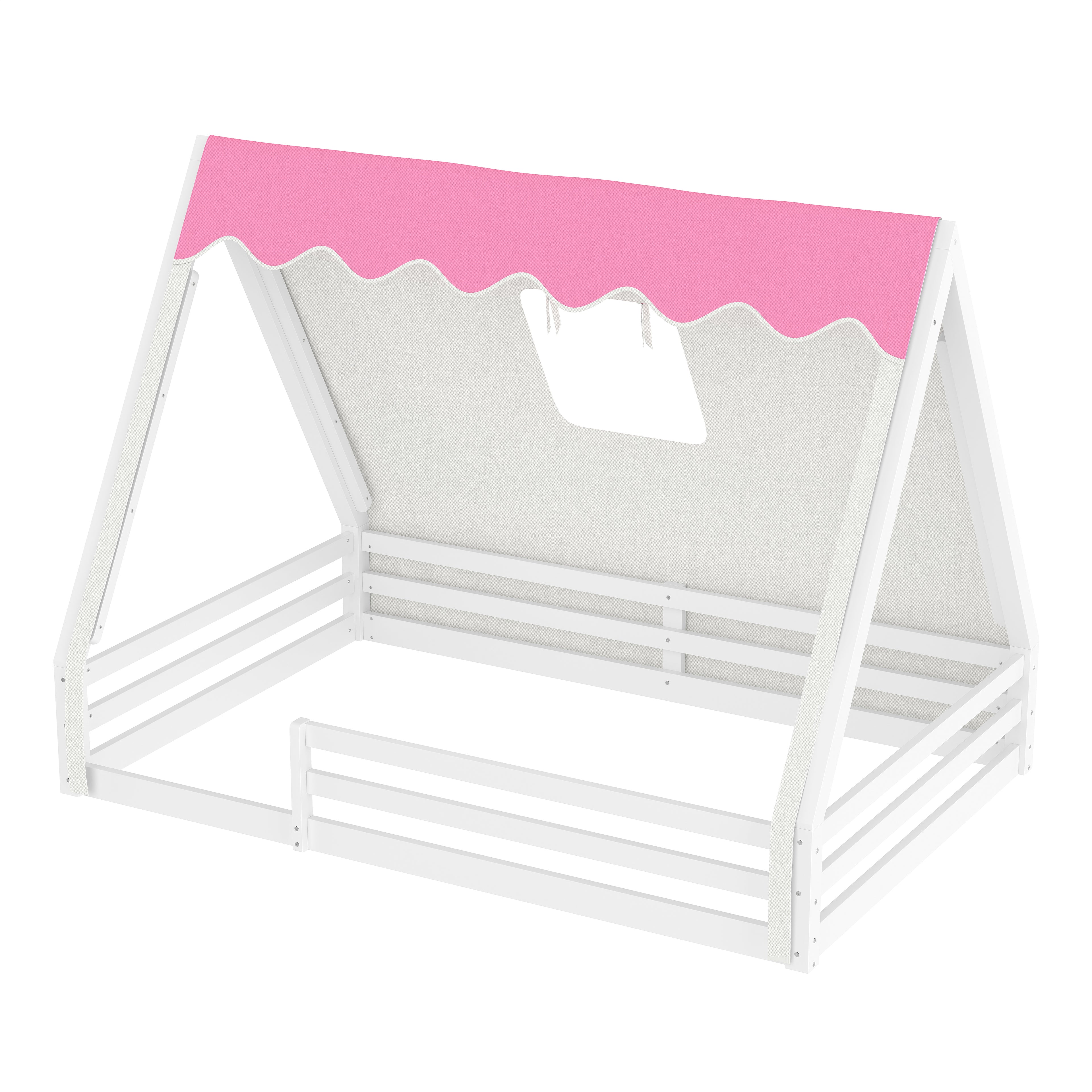 Full Size House Floor Bed with Tent and Light