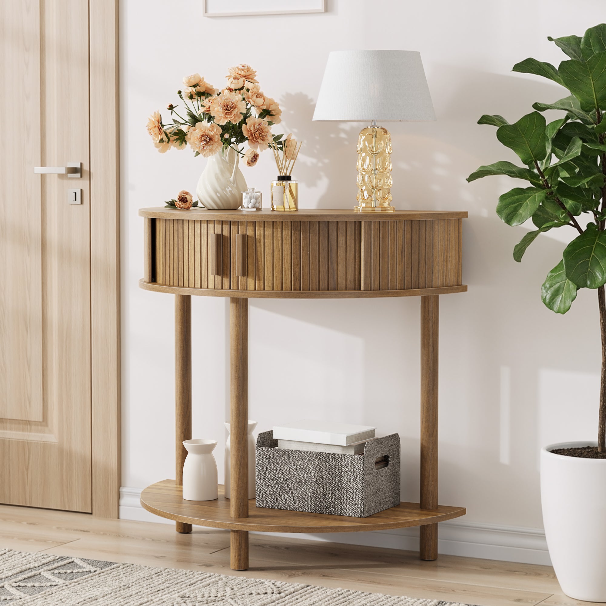 31.5-Inch Grooved Half-Moon Console Table