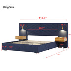 King Size Velvet Bed Frame with Vertical Channel Tufted Wingback Headboard