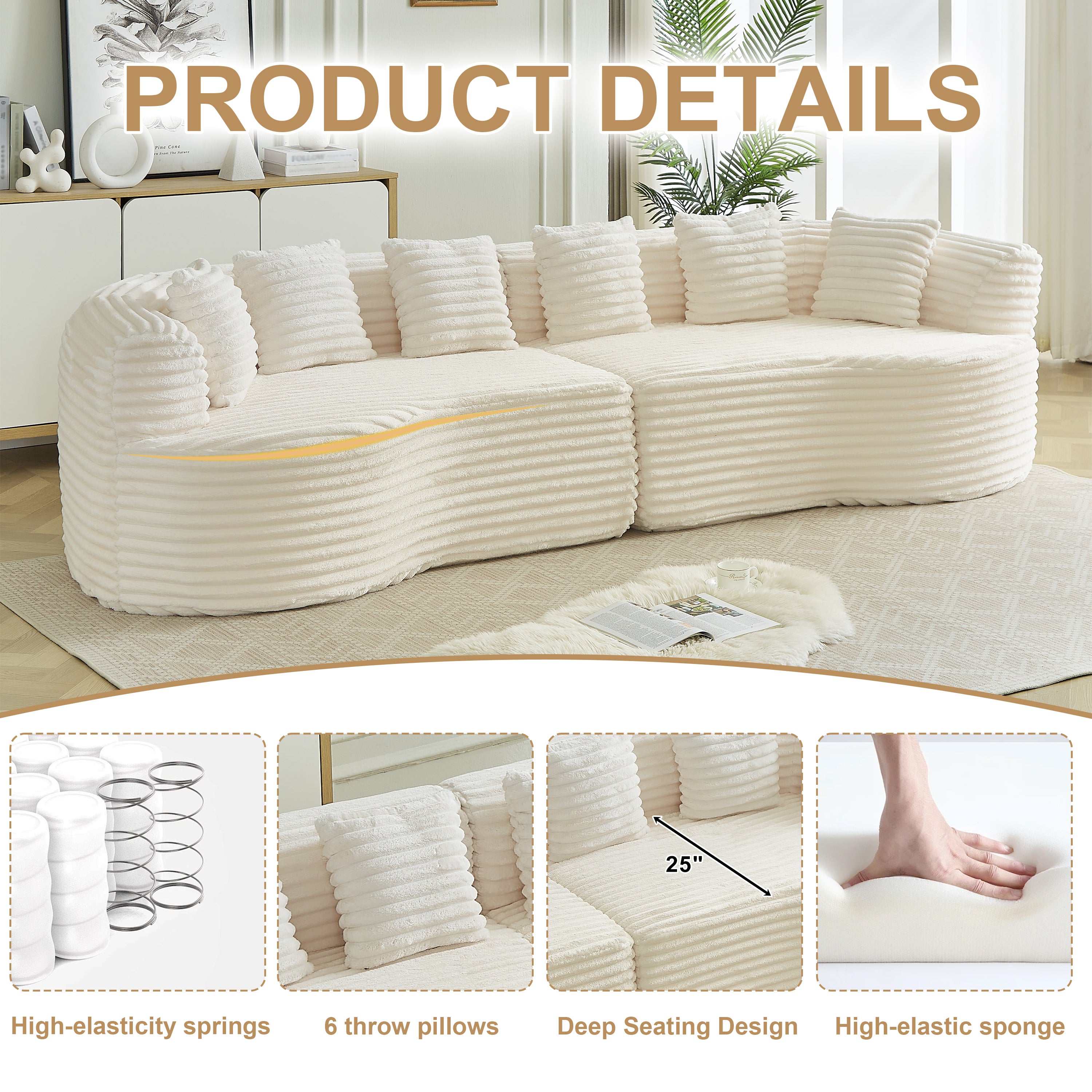Curved Sectional Sofa - 111.5-Inch Oversized Modern Design