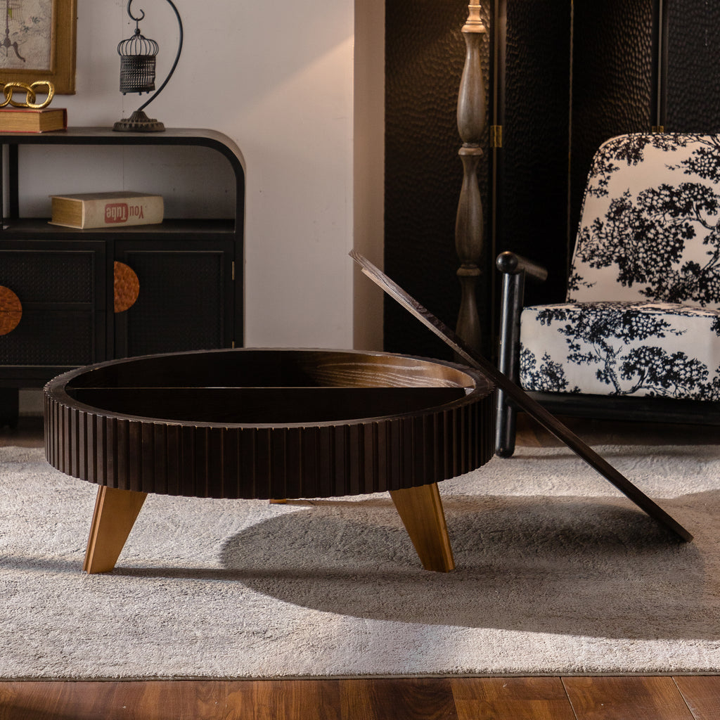 39.37" Retro Round Coffee Table with Storage Space