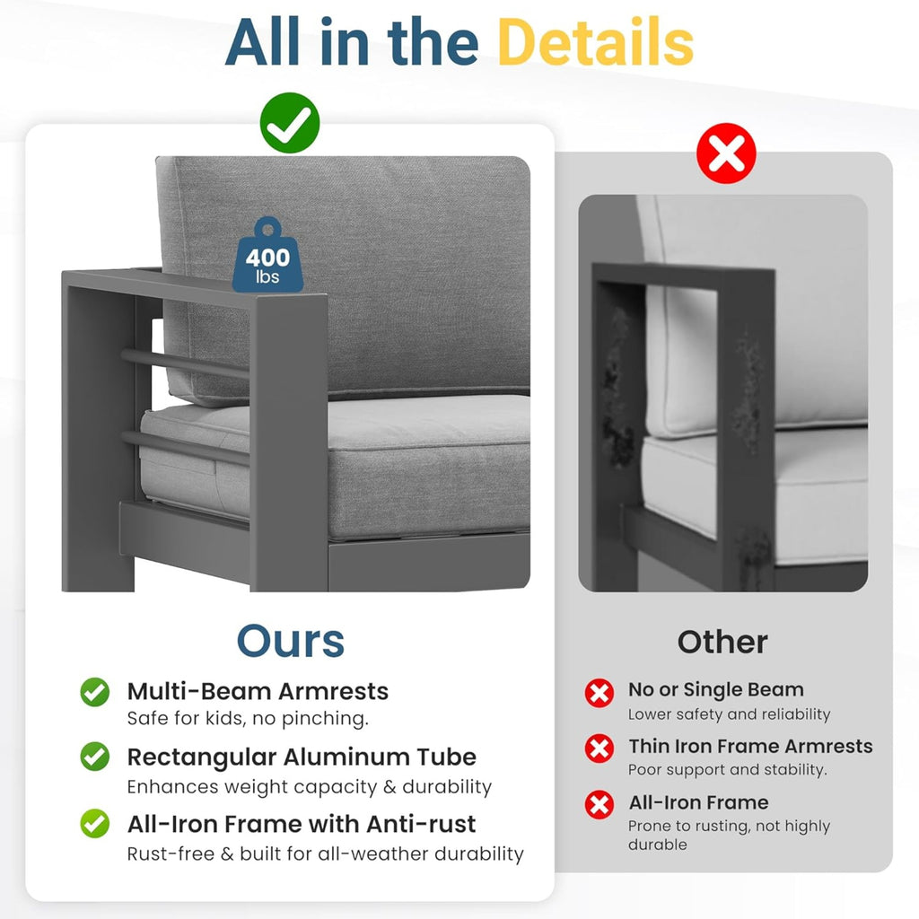 52" All-Weather Metal Loveseat Patio Sofa with Thick Cushions
