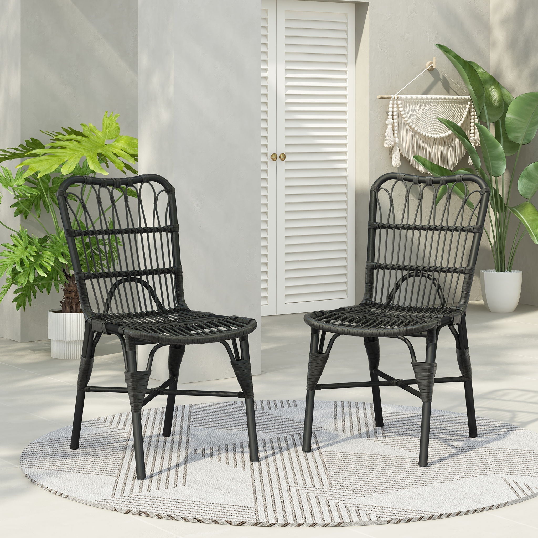 Outdoor Wicker Patio Dining Chairs Set with Durable Frame and Rattan Weave