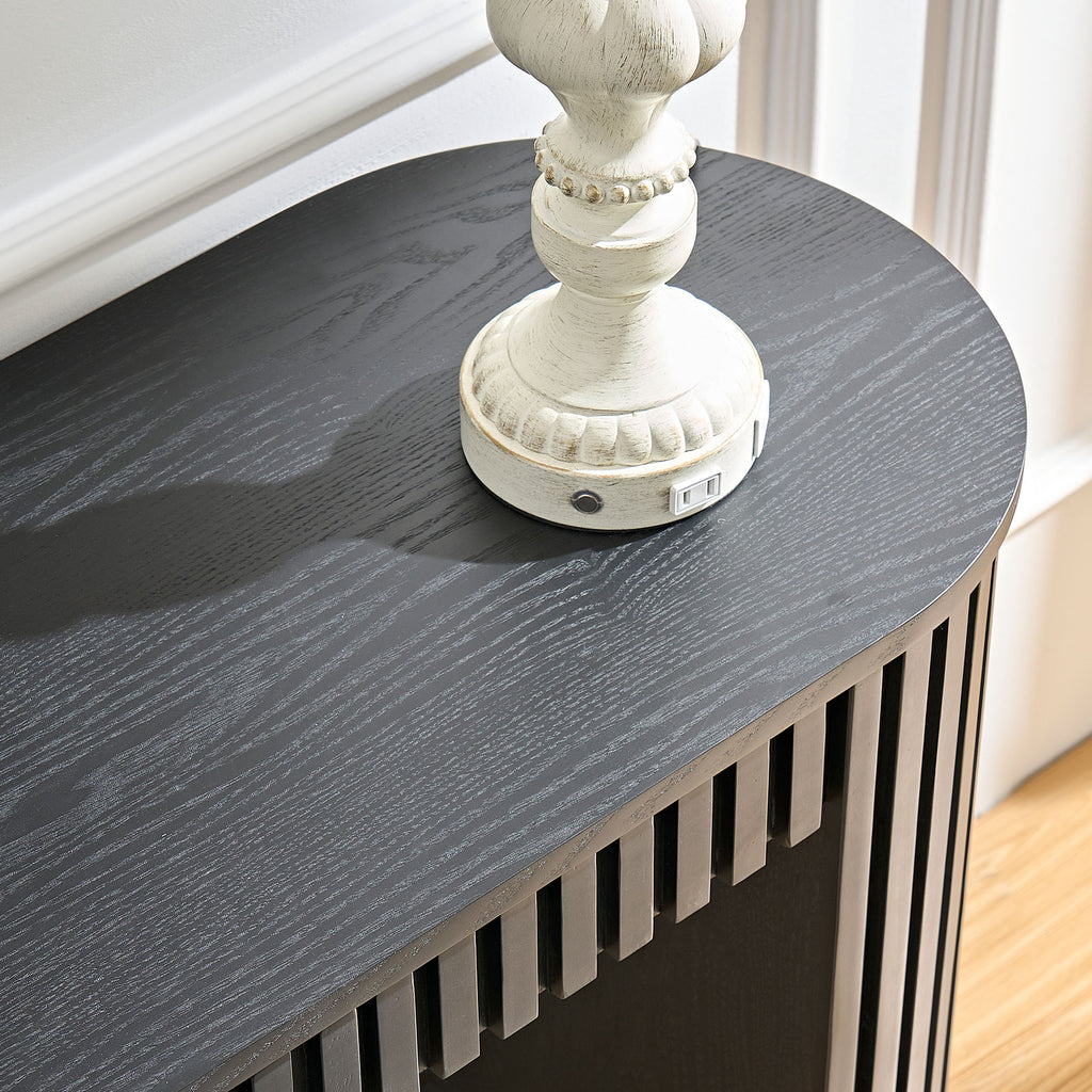 Modern Console Table with Drawer, 59-Inch, Vertical Stripe Design, Black