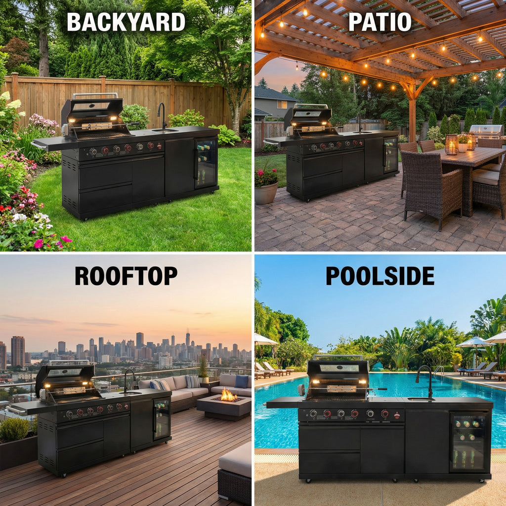 84-Inch Deluxe Stainless Steel Gas Outdoor Kitchen Barbecue Grill