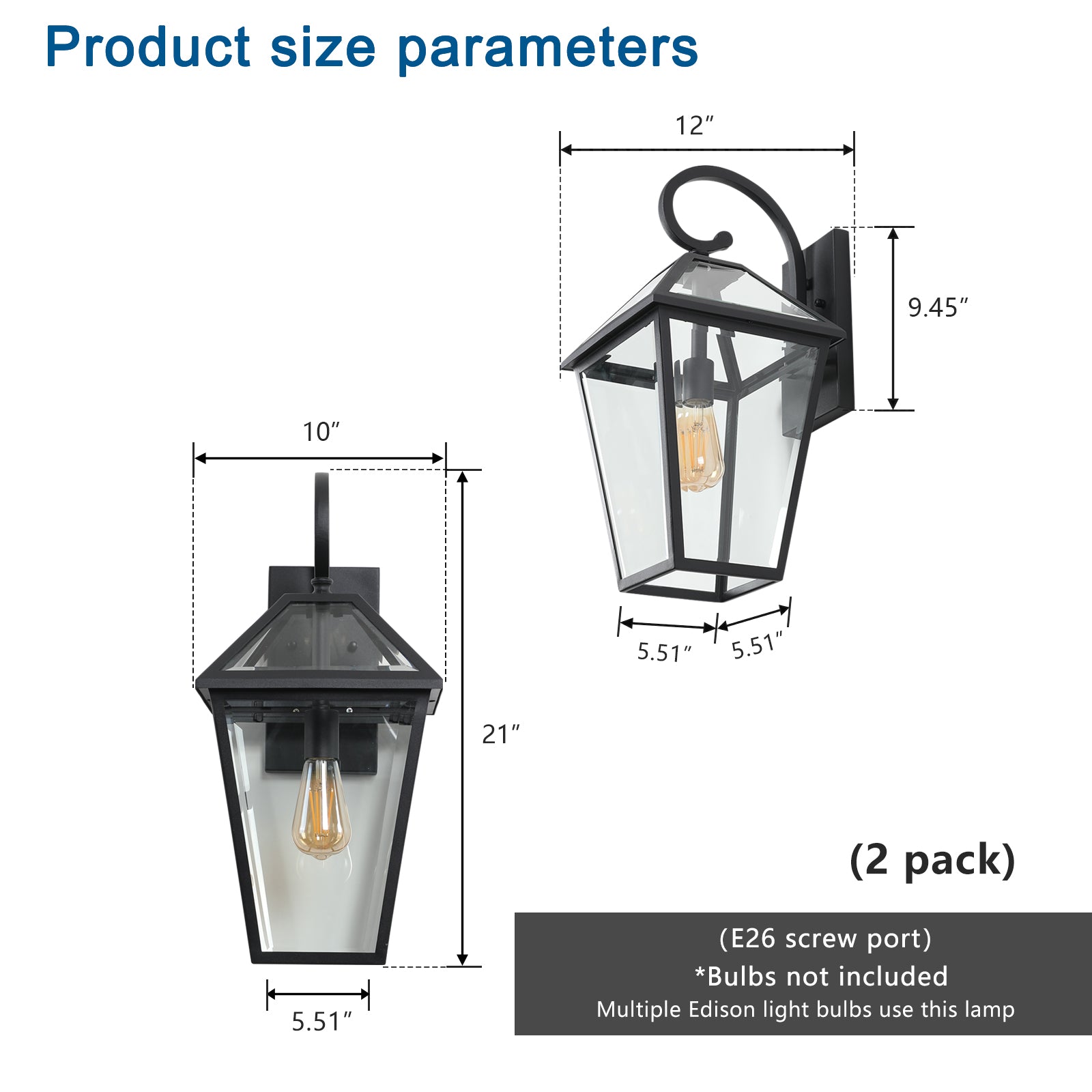 21" 2-Pack Outdoor Wall Lantern Light – Modern