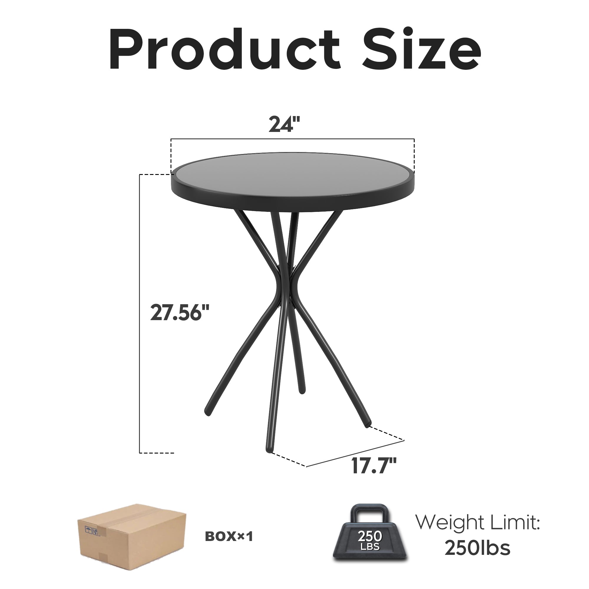 Tempered Glass Side Table - 24" Round