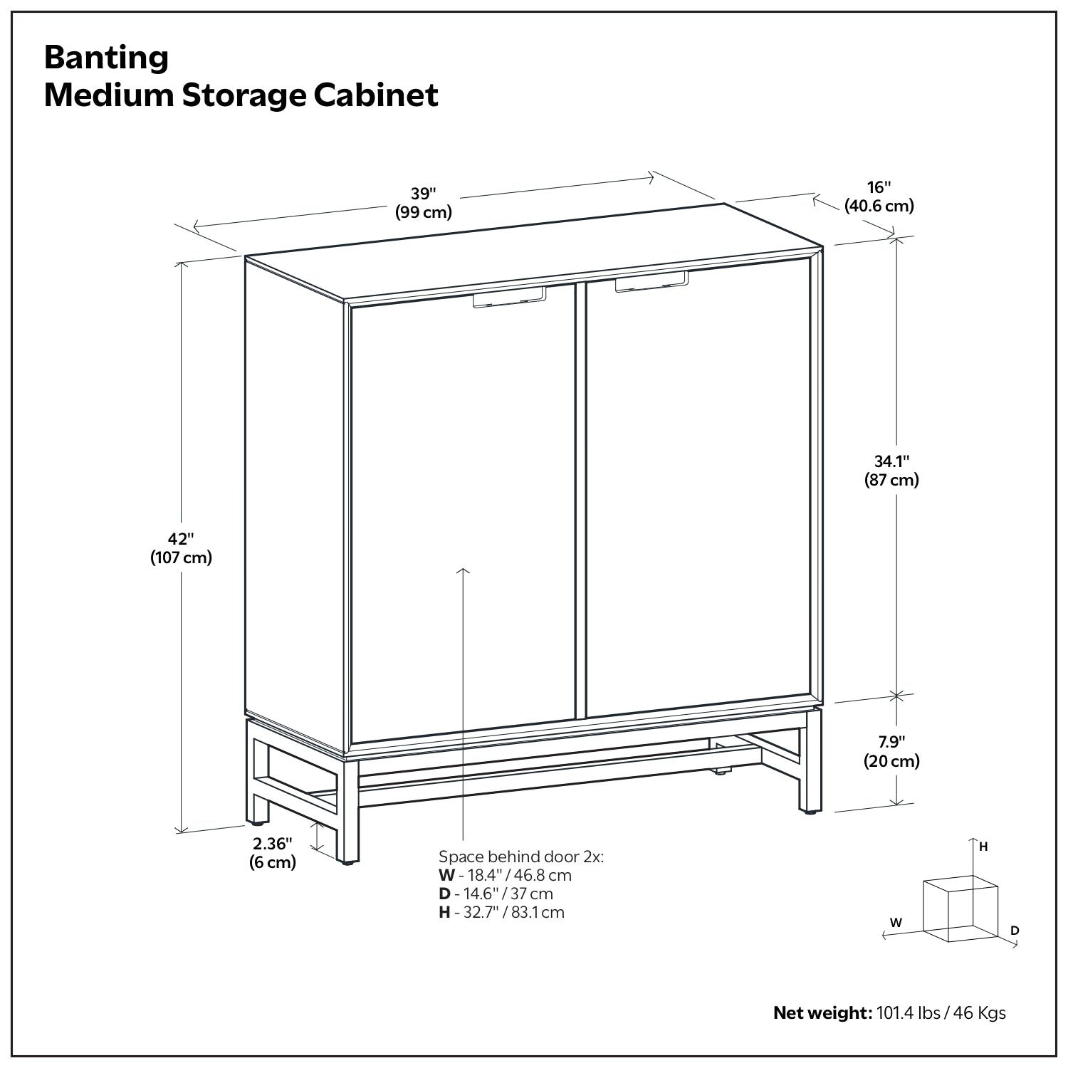 Banting 39 inch Wide Solid Wood Medium Storage Cabinet
