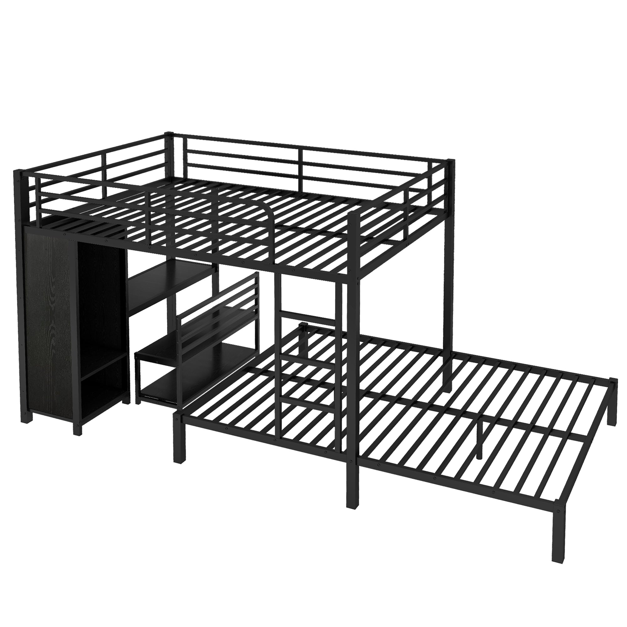 Queen Over Queen Size Bunk Bed Frame with Built-in Wardrobe
