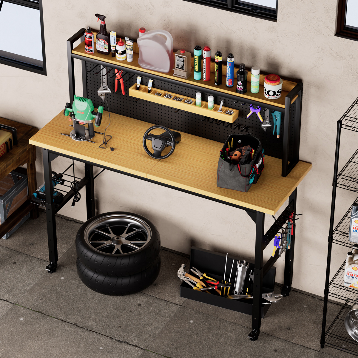 71'' Adjustable Workbench with Pegboard