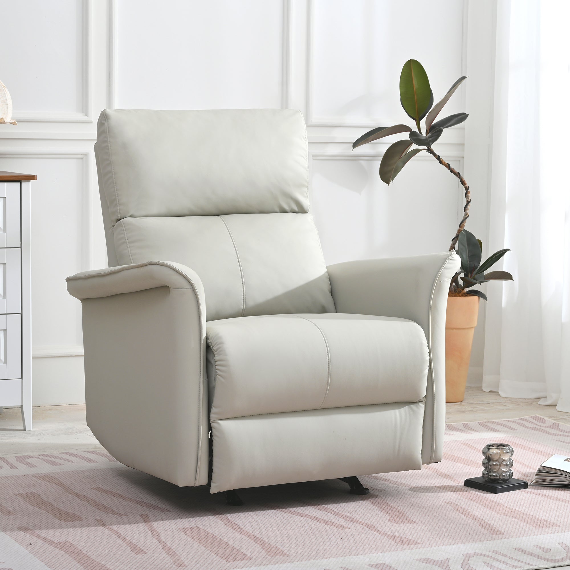 Manual Rocker Recliner Chair for Adults - PU Light Gray
