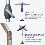 Rectangle Patio Umbrella with Crank Lift and Tilt Function