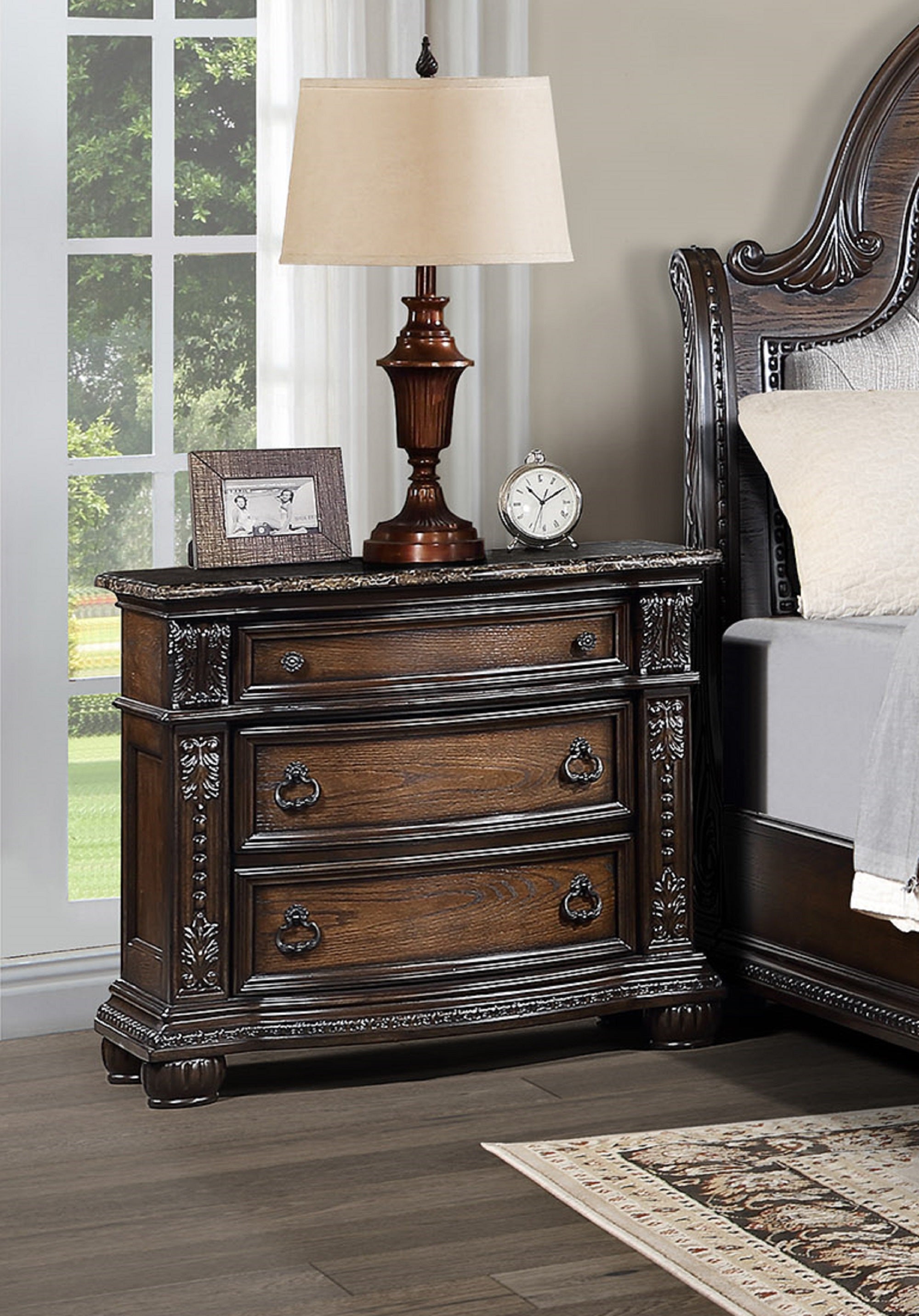 Marble Top Three Drawers Nightstand