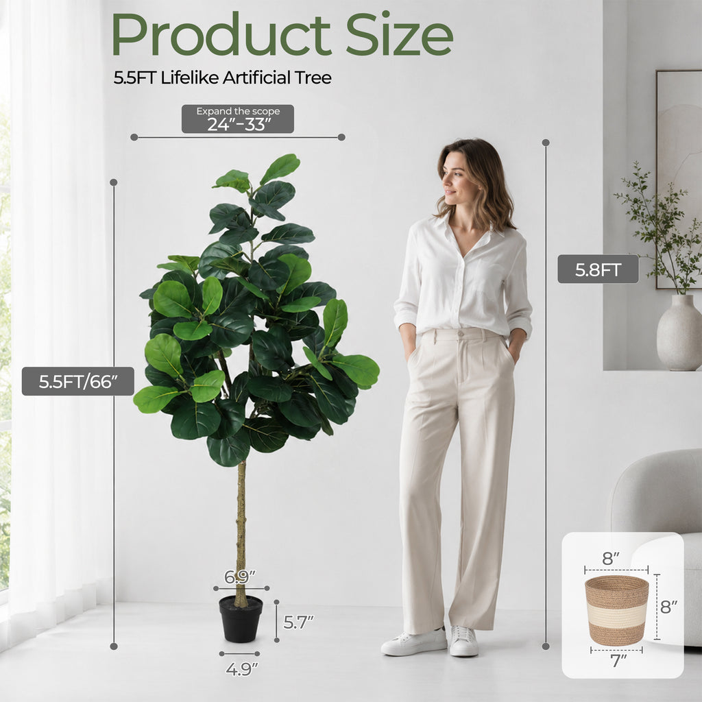 Artificial Fiddle Leaf Fig Tree 5.5FT with Planter