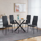 Black Dining Table with Cross Metal Leg and Tempered Glass