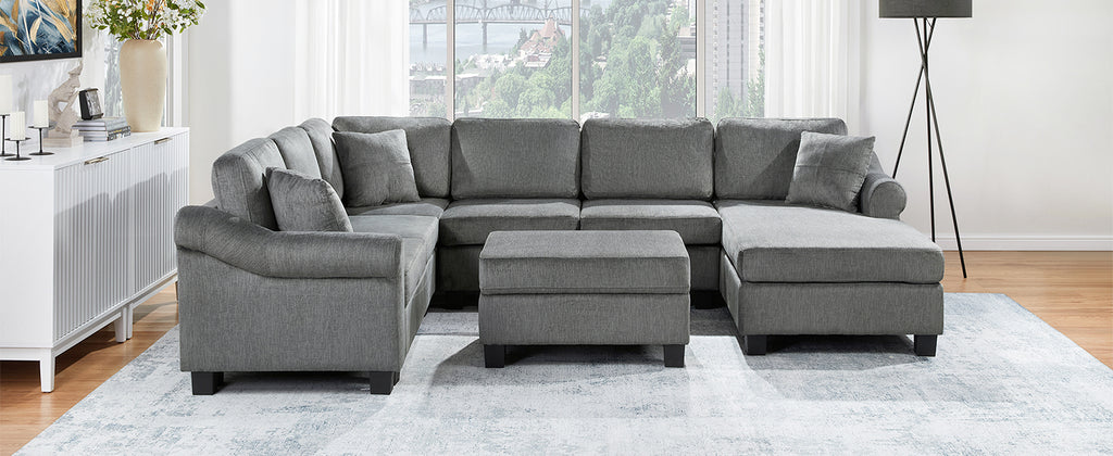Sectional Sofa 111.8" U-Shaped Chenille Upholstered Couch