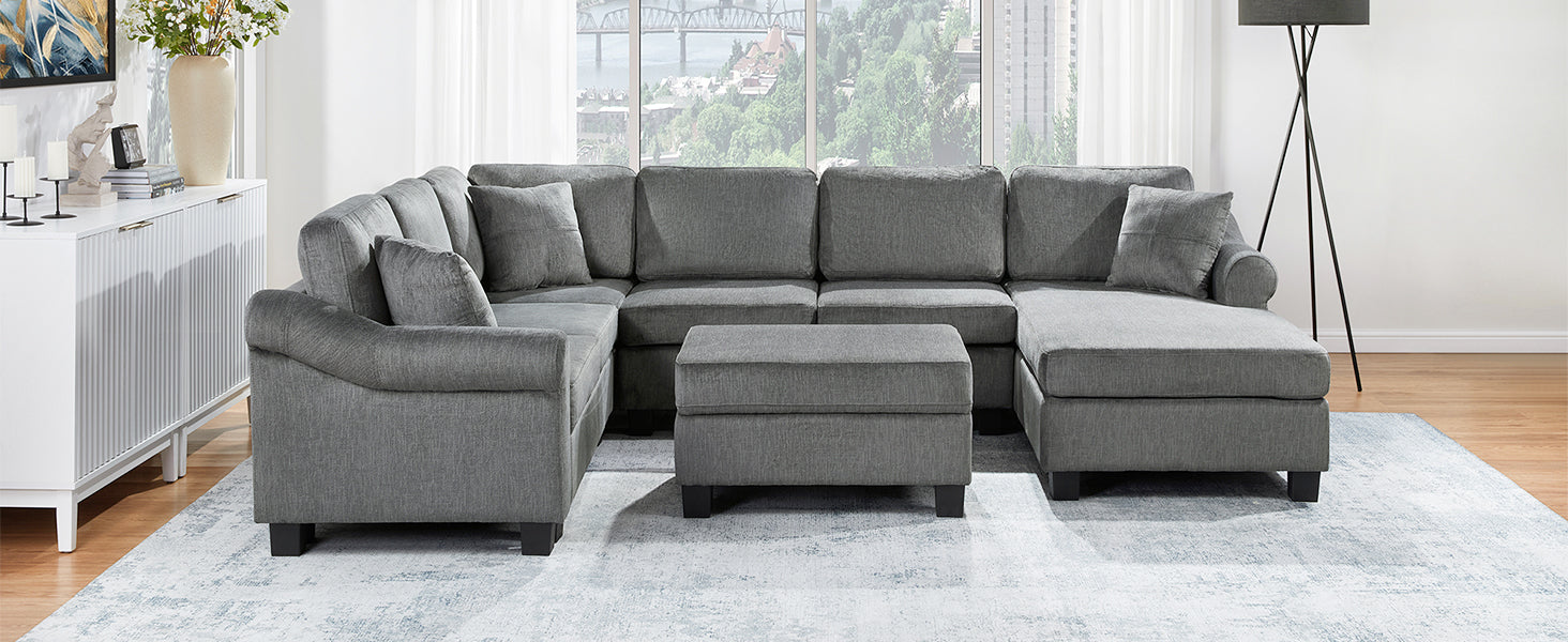 Sectional Sofa 111.8" U-Shaped Chenille Upholstered Couch