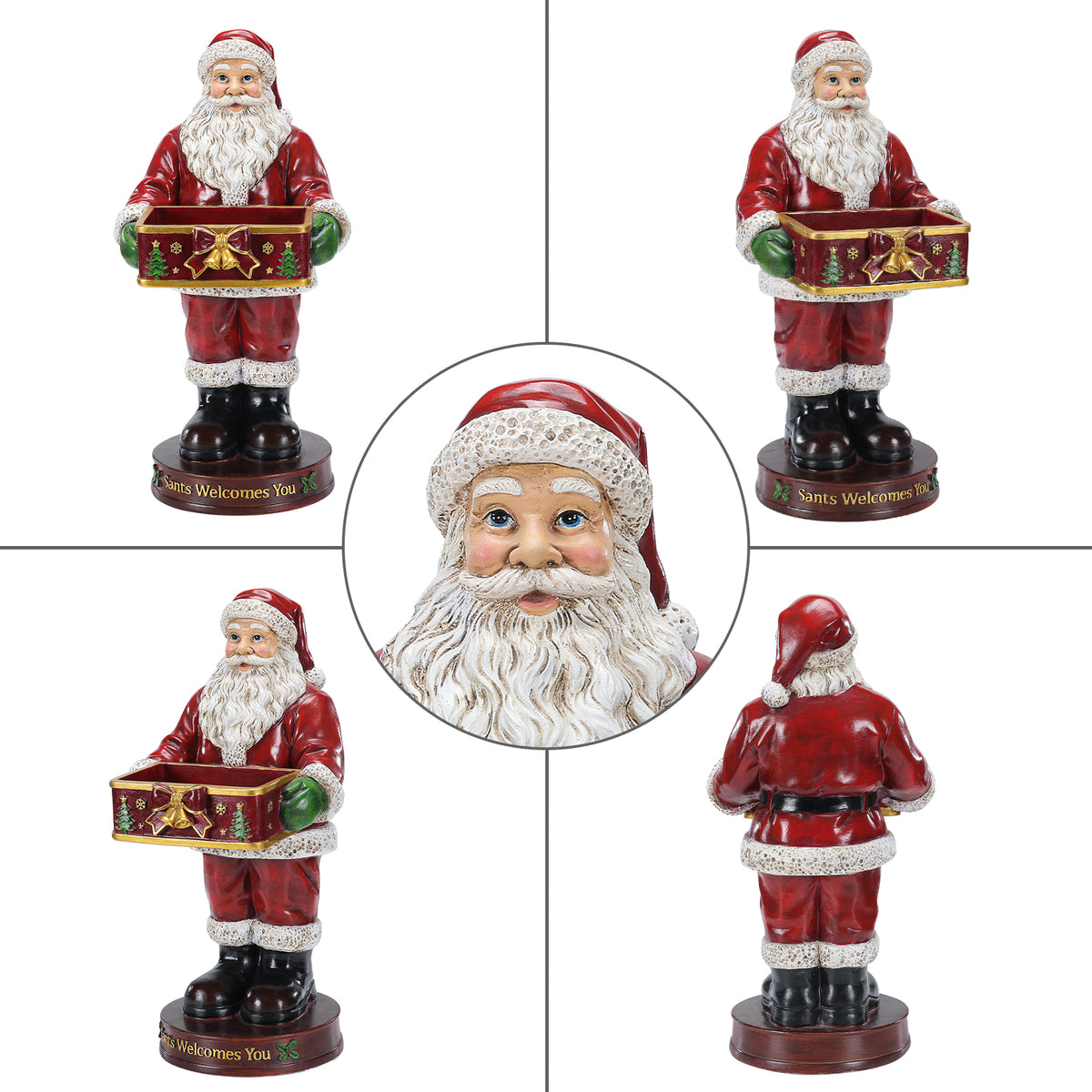 Christmas Santa Claus Statue with Storage Tray, Red and White