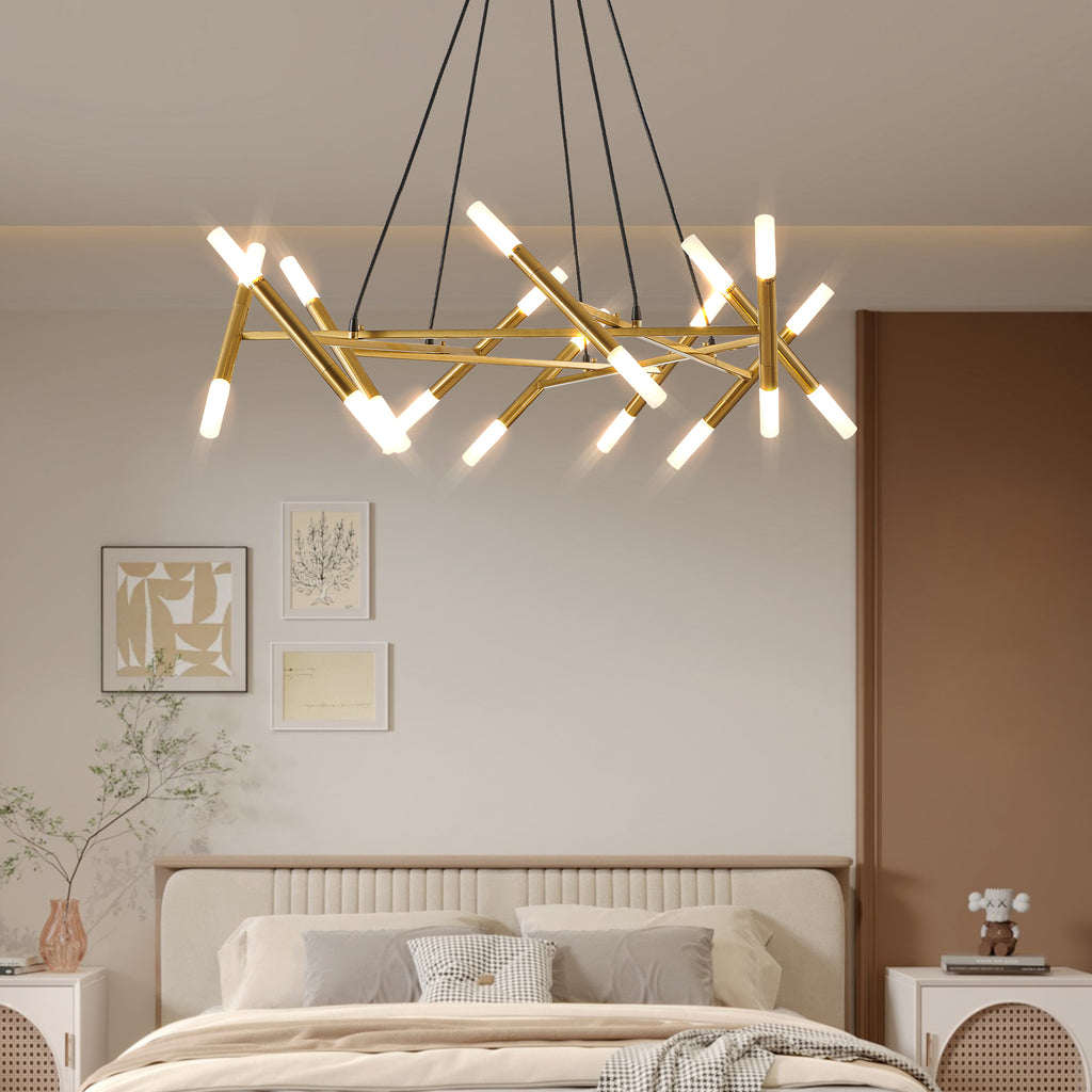 41" Golden Modern Chandelier Light Fixture, Branch Design with Frosted Tubes