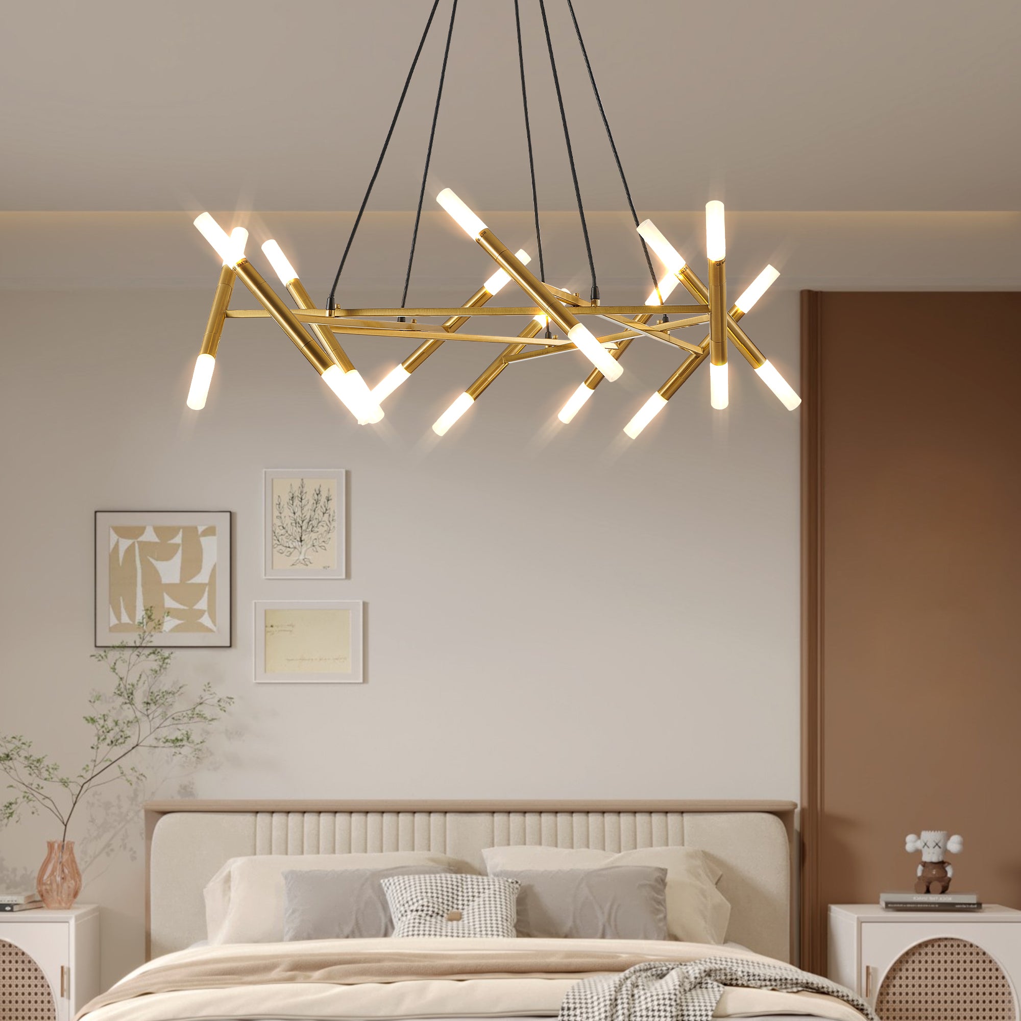 41" Golden Modern Chandelier Light Fixture, Branch Design with Frosted Tubes
