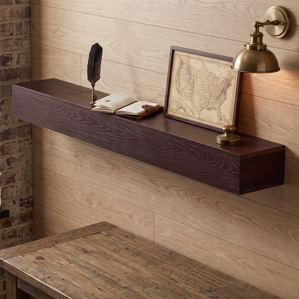 60-Inch Fireplace Mantel Floating Shelf, Solid Pine Wood, Dark Walnut